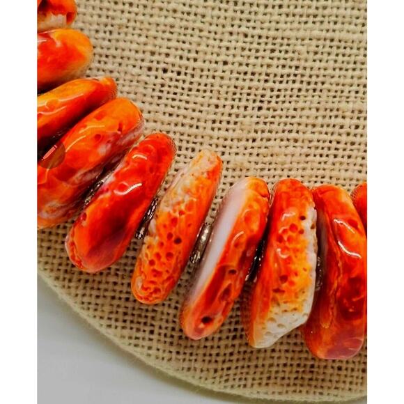 Orange Spiny Oyster Grad. Button Beads Sterling Artisan Necklace NWT - Picture 9 of 11